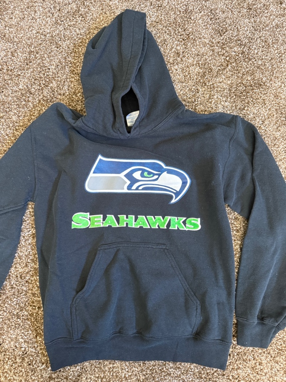 Gildan Black Seahawks Hoodie with Blue, Green and White Logo